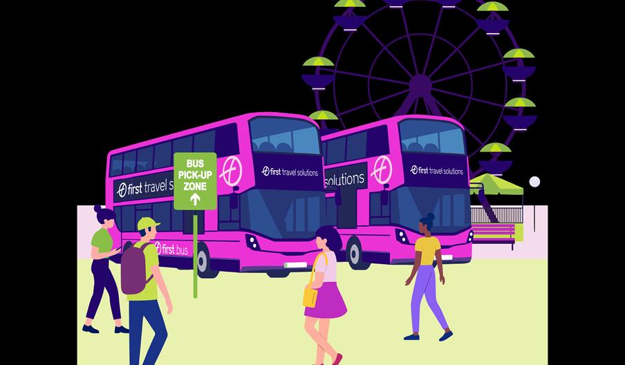 Graphic of people walking to coaches at events
